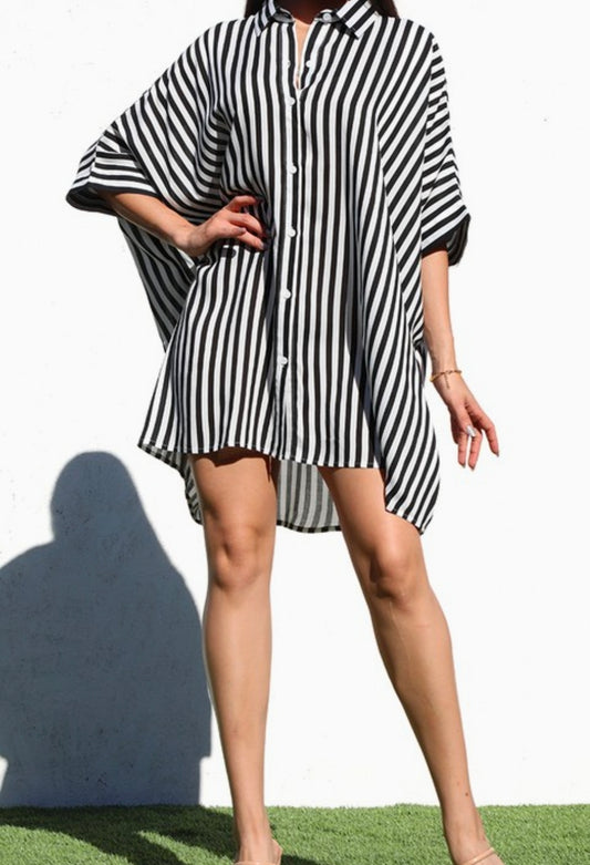 Shirt- Styled Striped Mini Dress