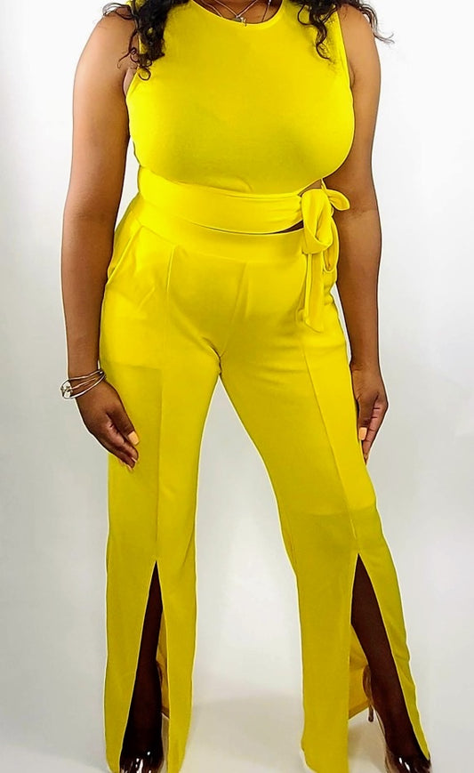 Yellow Flare & Tie Two-Piece