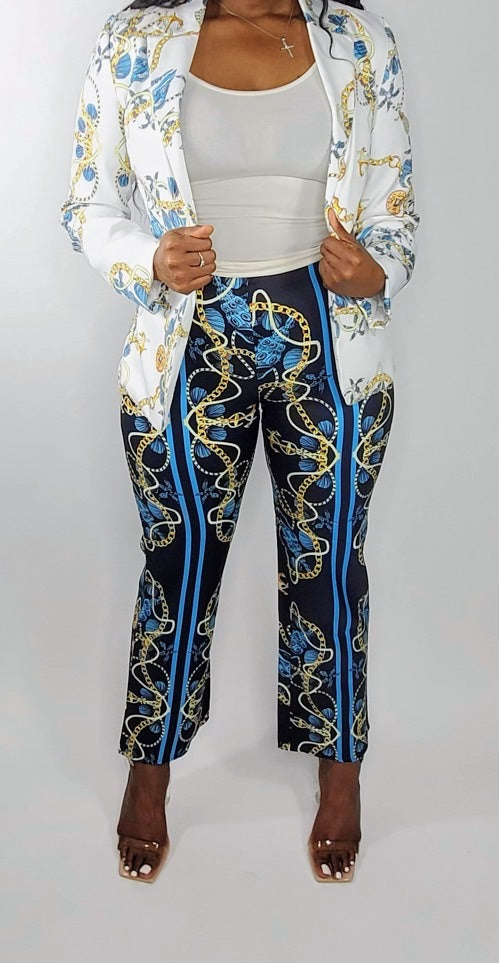 Satin Marine Blazer Set